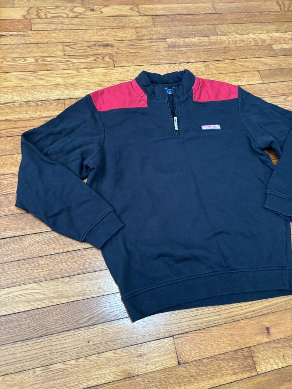 Vineyard Vines Shep Shirt 1/4 Zip Pullover Black Red Mens Medium 100% Cotton - Picture 3 of 5